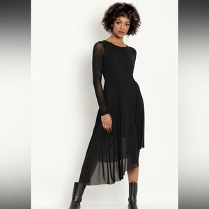 Blackmilk Black Mesh Sheer Asymmetrical Dress Long Sleeve L